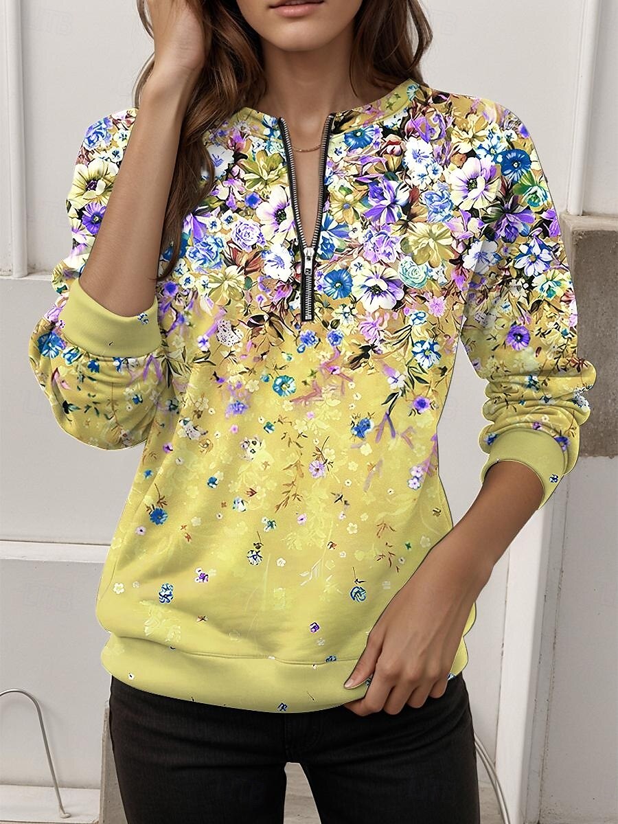 Pentru femei Hanorac pulover Hanorace cu fermoar Floral Grafic Modă Casual Manșon Lung Stil Nautic Topuri obișnuite Stradă Zilnice Fermoar Imprimeu Galben Roz Îmbujorat Albastru piscină Portocaliu 2025 - $27.99 –P6