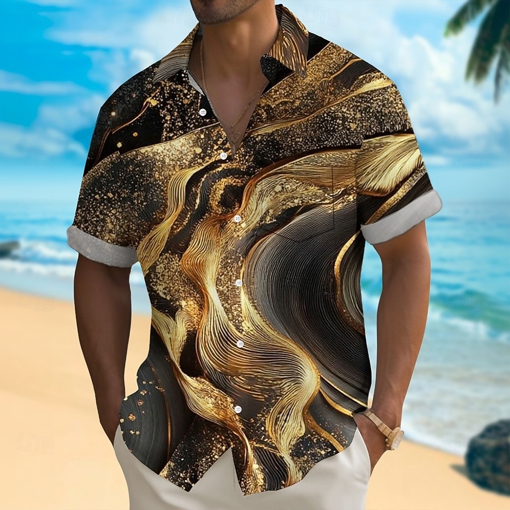 Herre Geometrisk Marmor Abstrakt flytende kunst Skjorte Sommerskjorte Skjorte med knapper Kortermet Fashion Casual utendørs Feriereise Hverdag Sommer Vår Aftæpning 3D-utskrift krage skjorter Front 2026 - $25.99 –P1
