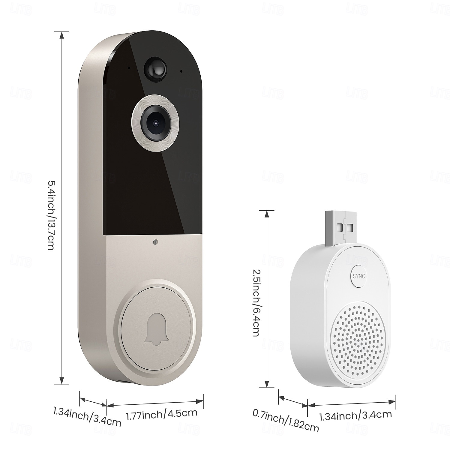 Sonerie video inteligentă cu sonerie wireless, cameră cu vedere nocturnă, audio bidirecțional (T50 bej (include sonerie Dingdong, cablu USB)) 2025 - $79.99 –P1