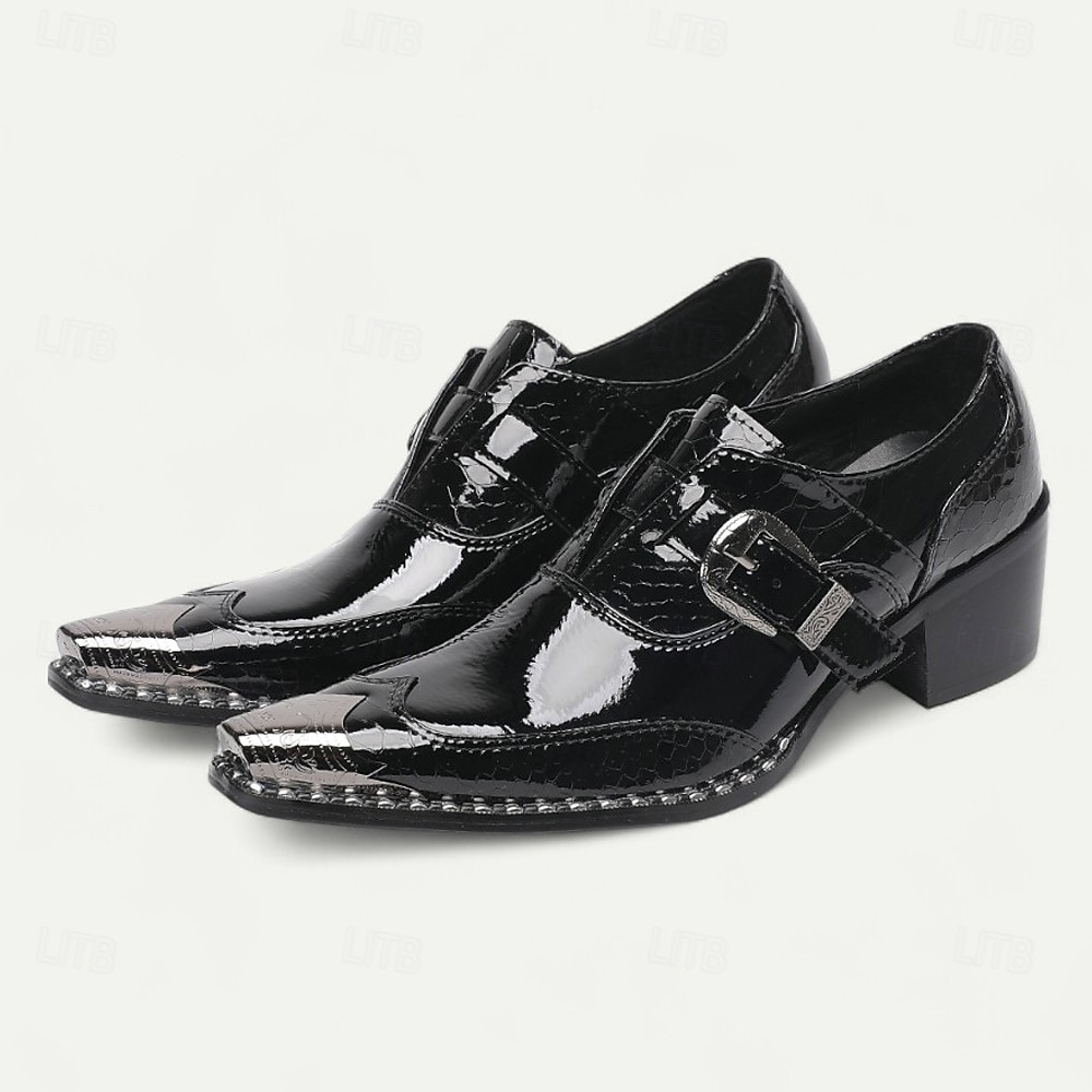 Men's Black Glossy Monk Strap Shoes - Premium Cowhide Double Buckle Formal Shoes for Special Occasions and Fashion-Forward Events 2025 - $129.99 –P1