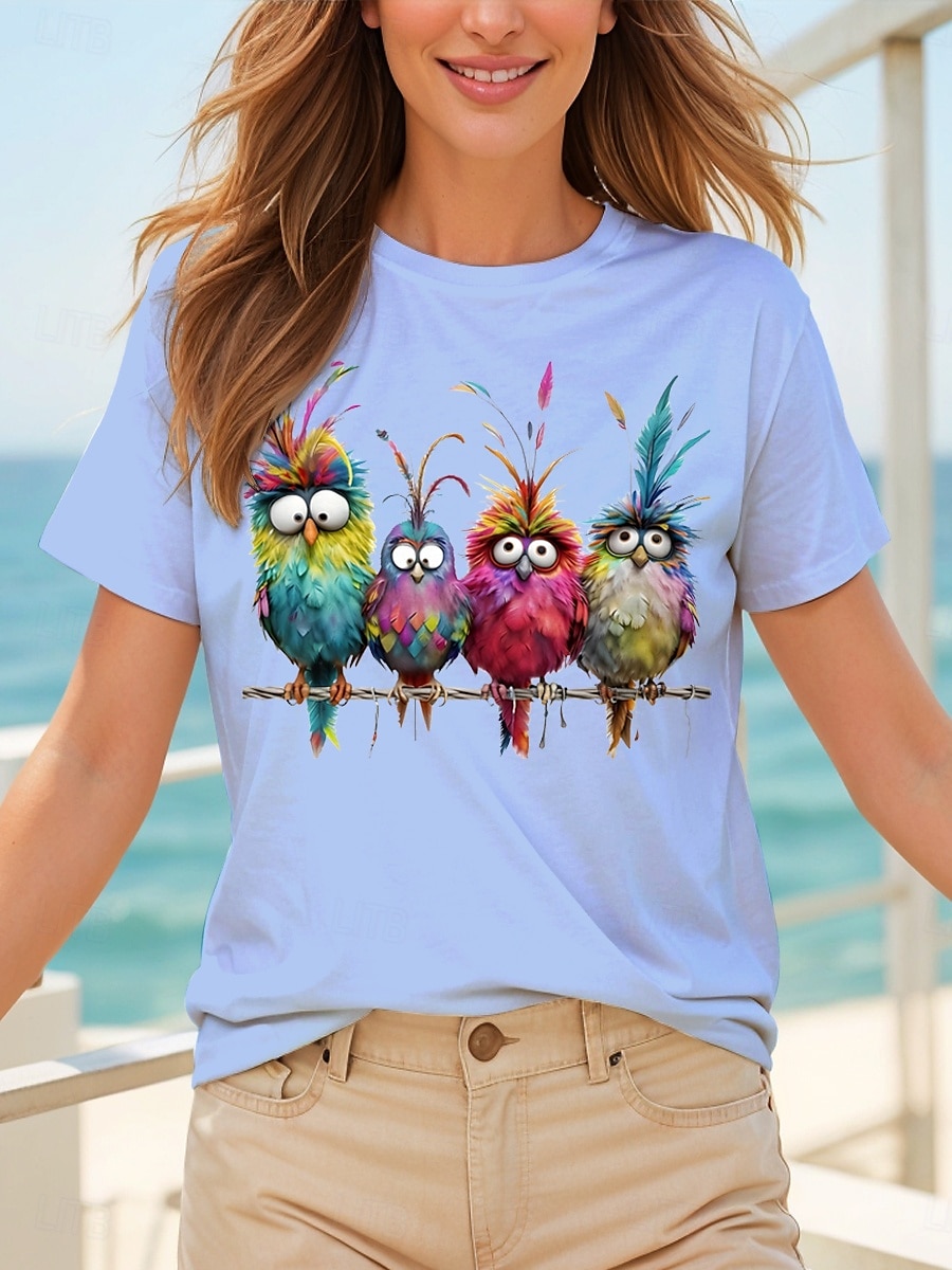 Dame T skjorte Grafisk Dyr Årgang Stilfull Klassisk Kortermet Crew-hals Rund hals Vanlige topper Daglig Helg Trykt mønster Svart Hvit Gul Rosa Blå Sommer Vår 2025 - $19.99 –P6