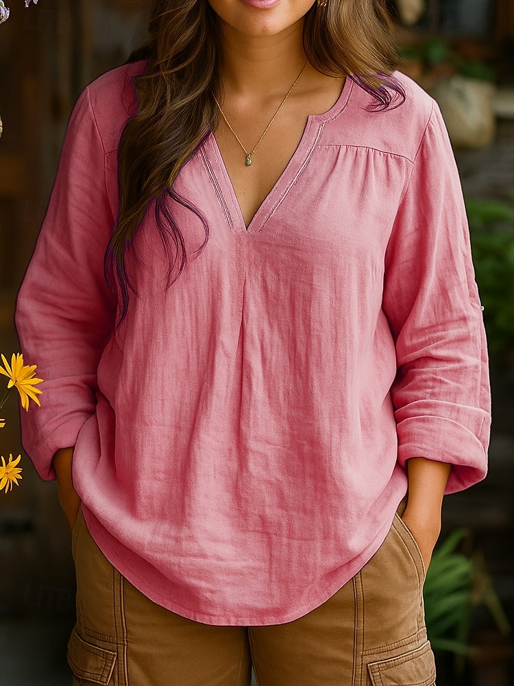Per donna Camicia Semplice Quotidiano Manica Lunga Scollo a V Top Regolari Lavoro Ferie Arricciato Giallo Rosa Blu Viola Primavera Autunno del 2025 a $22.99 –P1