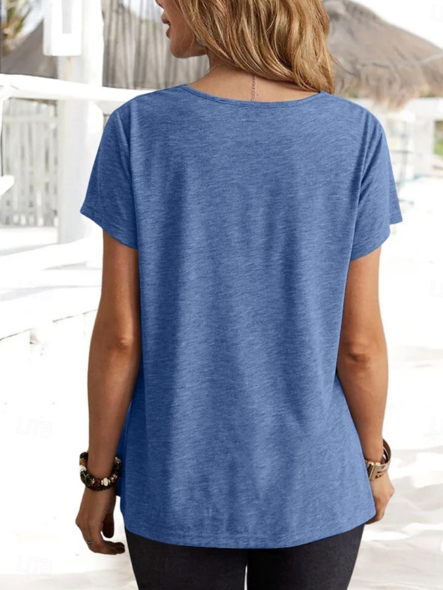 Dame T skjorte عادي Klassisk Moderne Fritid Kortermet Cowl-hals Vanlige topper Daglig Helg Svart Rosa Blå Grønn Grå Sommer Vår 2025 - $16.99 –P14