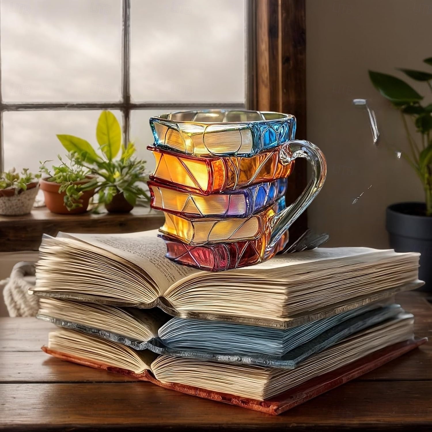bemalte Buchtasse 300ml/10oz Gitarren-Kaffeetasse Buch-Kaffeetasse einzigartige bunte Glasbücher Stapel-Kaffeetasse Sammlung Geschenk 2025 - $23.99 –P8