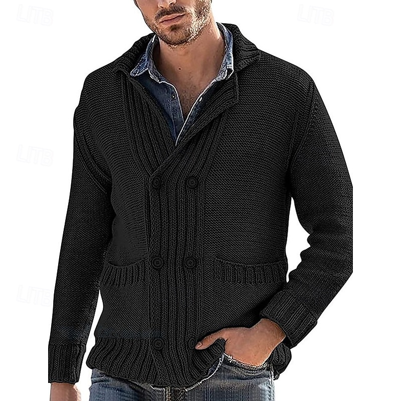 Voor heren Trui Vest Trui Geribd breien Normale tops Gebreid Effen Omgeslagen kraag Opwarm Kleding Modern eigentijds Casual Alledaagse kleding Kleding Lente & Herfst Zwart Wit M L XL 2025 - $47.99 –P2