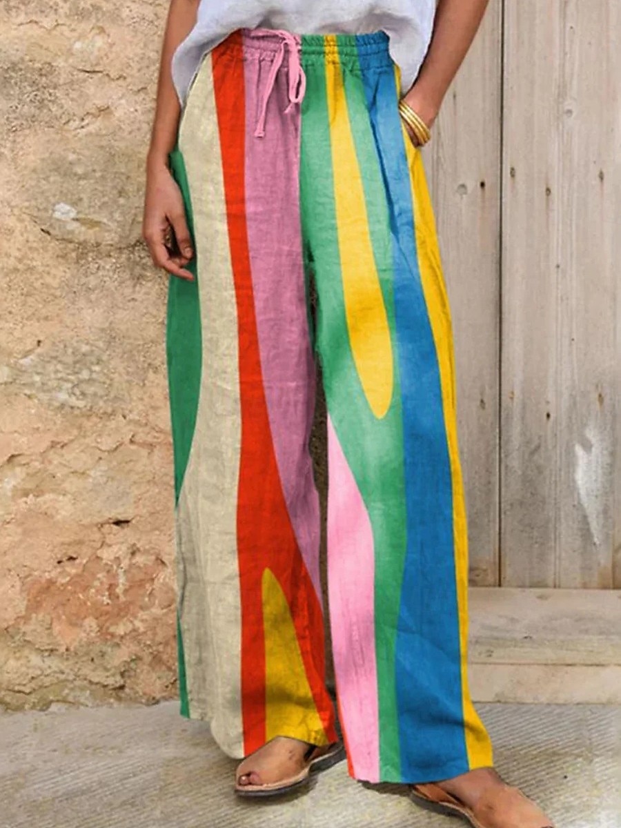 Per donna Culotte Gamba Larga Vacanza Vintage Stile Etnico Lunghezza intera Vita Alta Grafico A righe Astratto Asciugatura Rapida Traspirabilità Morbido Inelastico Casuale All'aperto Vacanza Blu del 2026 a $27.99 –P3