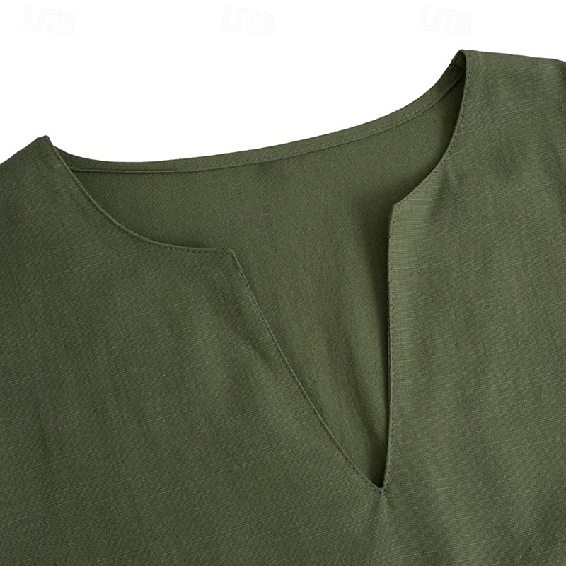 Voor heren Overhemd Linnen overhemd Zomer overhemd Strand hemd Effen Kleur Vakantie Casual Zwart Wit Groen Khaki Lange mouw V-hals Alle seizoenen Kleding Standaard 2026 - $7.99 –P7
