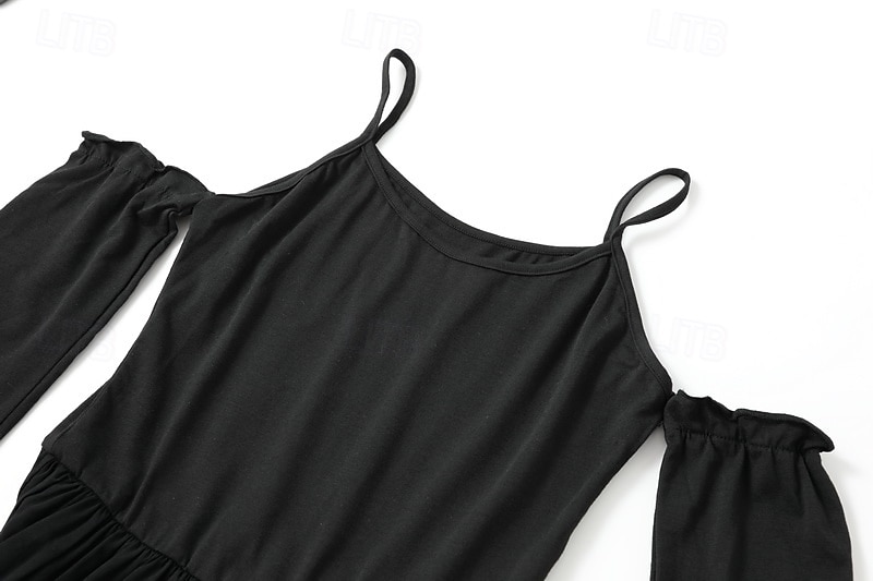 Dame Mini kjole Boho-kjole Western kjole Klassisk Moderne utendørs Feriereise Ferie Normal عادي Langermet Løse skuldre Svart Sommer 2025 - $31.99 –P6