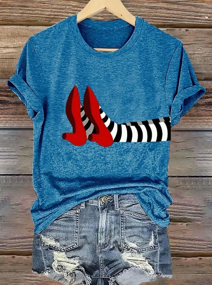 T-shirt da donna strega grafica vintage elegante classica maniche corte collo rotondo Tops regolari stampa nera bianca verde chiaro rosa blu estate autunno del 2026 a $22.99 –P5