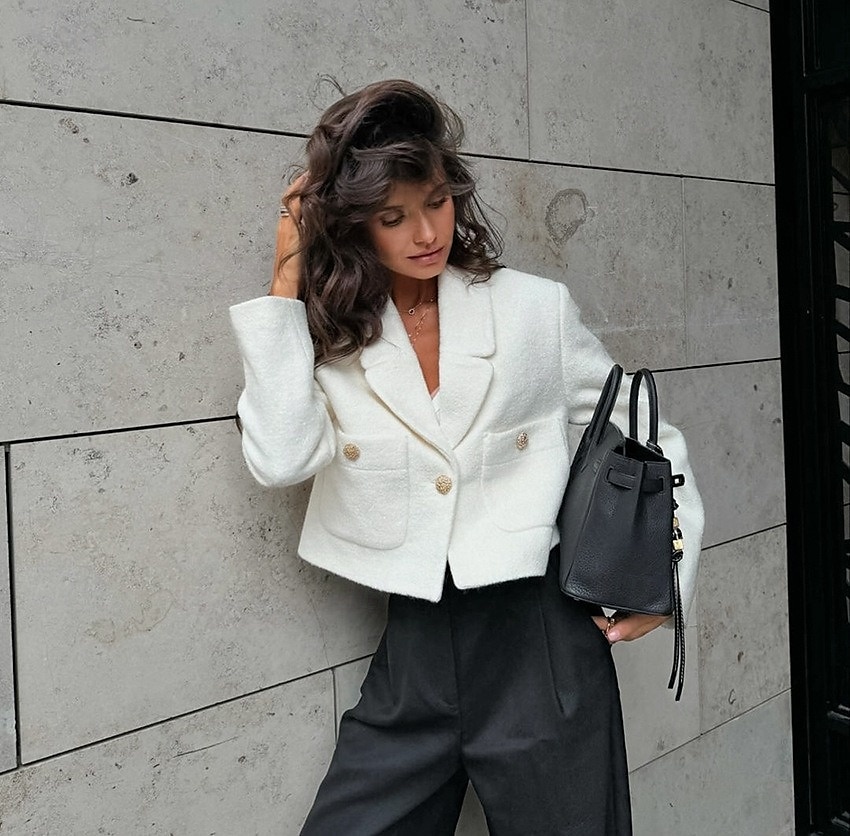 Femmes Blazer Confortable Boutons Élégant ancien Mode Style OL École Formel Vacances Bureau Court Revers Cranté Coupe régulière manche longue Vêtements d'extérieur Blanche Automne Hiver de 2025 ? $48.99 –P5