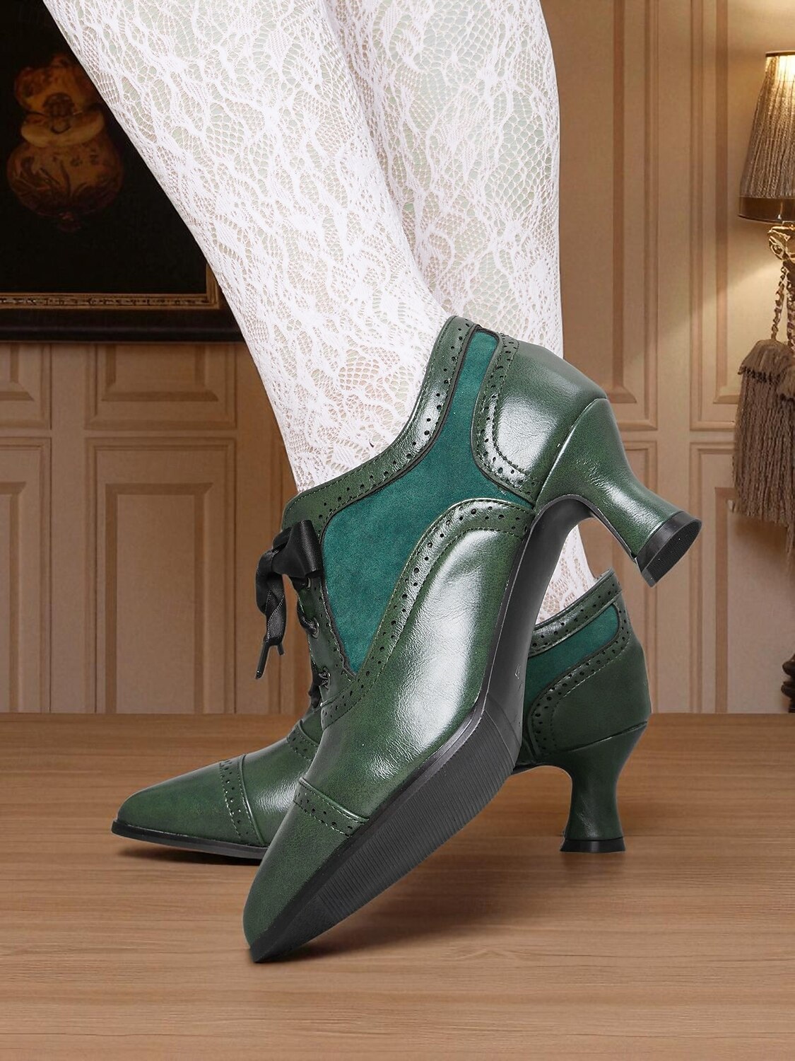 Scarpe col tacco oxford verdi da donna in stile edoardiano – scarpe eleganti vittoriane con tacco medio, stringate e dettagli brogue, degli anni 1900-1910, perfette per tea party, cosplay ed eventi storici. del 2025 a $54.99 –P7