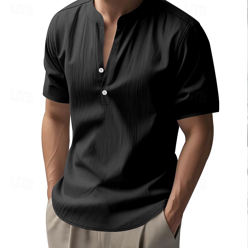 Per uomo Camicia Camicia di lino Camicia popover Camicia casual Camicia di cotone Semplice Vacanza Streetwear Nero Bianco Cachi Azzurro Manica Corta Colletto alla coreana Estate Abbigliamento del 2025 a $21.99 –P8