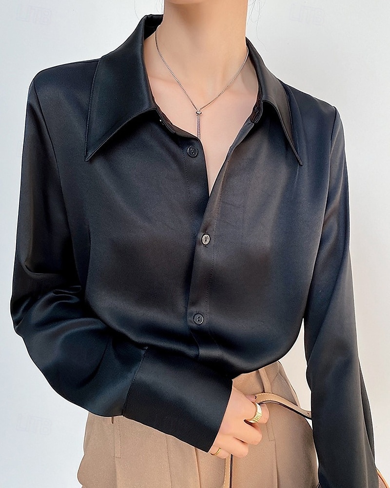Per donna Camicia Semplice Elegante Moderno Manica Lunga Colletto a Camicia Top Regolari Quotidiano Ferie Bottoni Nero Bianco Verde Primavera Autunno del 2025 a $31.99 –P3