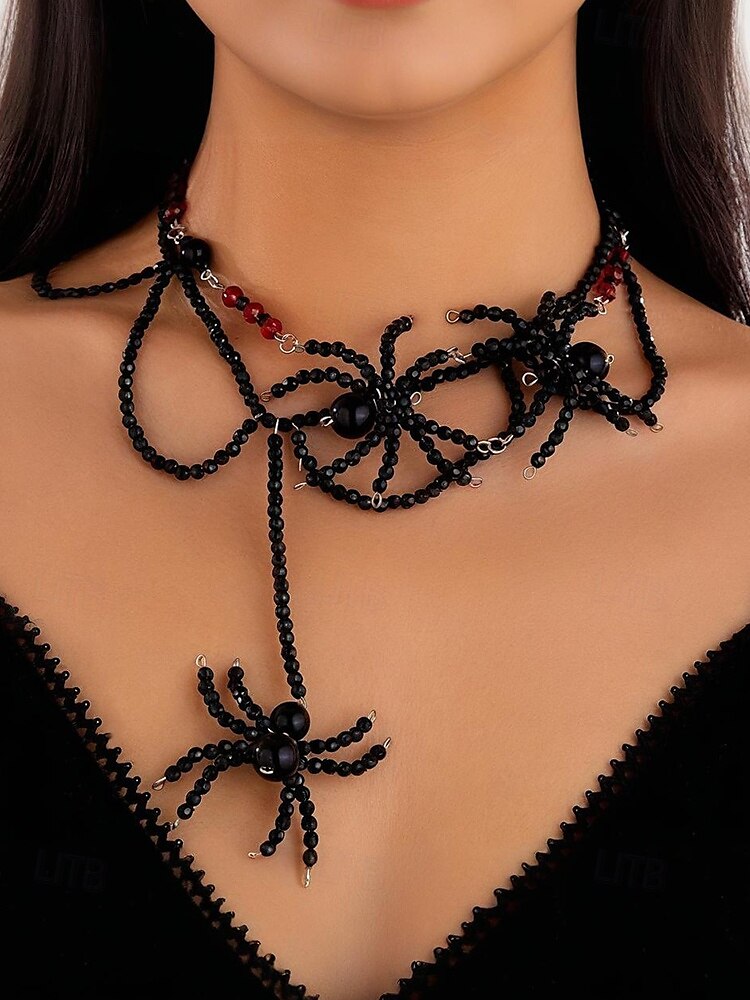 Conjunto de collar y pendientes de cuentas de araña de Halloween para mujer: joyería acrílica gótica de aleación negra y roja, accesorios de disfraz espeluznantes y adorables para fiestas y cosplay. 2025 - $18.99 –P3