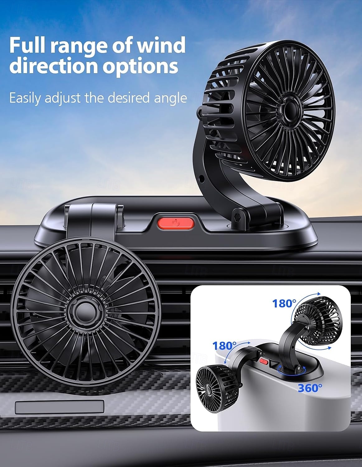 Ventilátor do auta s dvojitou hlavicí, USB ventilátor do auta - bezkartáčový motor (modernizovaný z roku 2025), ventilátory do auta, které foukají studený vzduch - 3 rychlosti, 360° rotace, pro 2025 - $15.99 –P5
