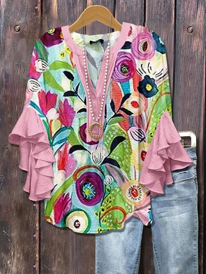 Paște Pentru femei Bluză Floral Grafic Elegant Boemia Έθνικ Lungime Manșon 3/4 În V Topuri obișnuite Zilnic Concediu Îmbrăcăminte de vacanță Bufantă Imprimeu Galben Roz Îmbujorat Maro Deschis 2025 - $29.99 –P1