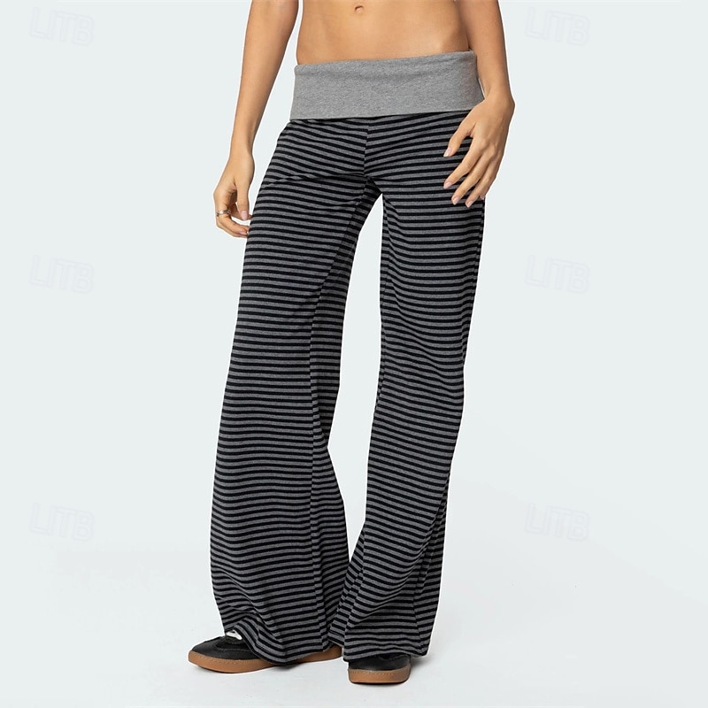 Mulheres Perna larga Calças Calça Palazzo Moda Roupa de rua Comprimento total Natural Listrado Cintura elástica Respirabilidade Confortável Rua Roupa Diária Para Noite Preto 1 # Preto Rosa claro de 2025 por $18.99 –P5