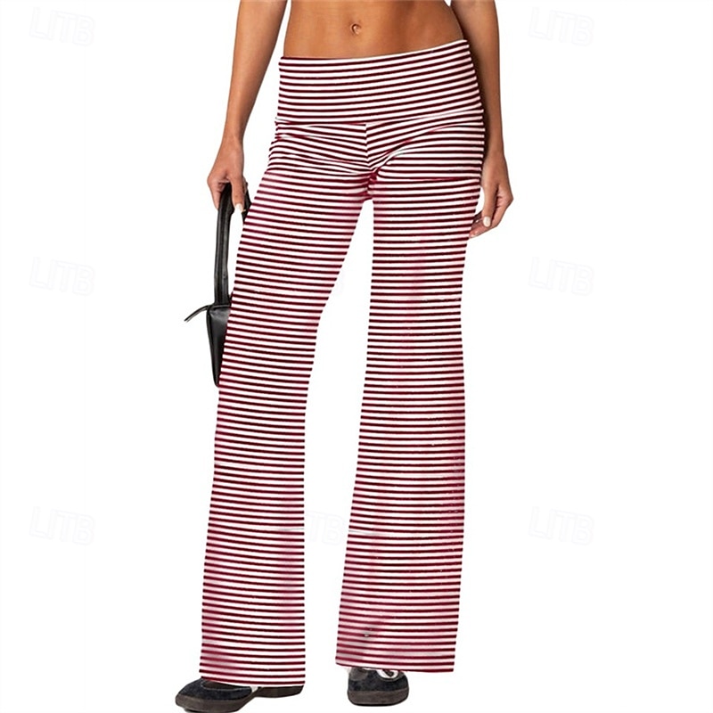 Mulheres Perna larga Calças Calça Palazzo Moda Roupa de rua Comprimento total Natural Listrado Cintura elástica Respirabilidade Confortável Rua Roupa Diária Para Noite Preto 1 # Preto Rosa claro de 2025 por $18.99 –P2
