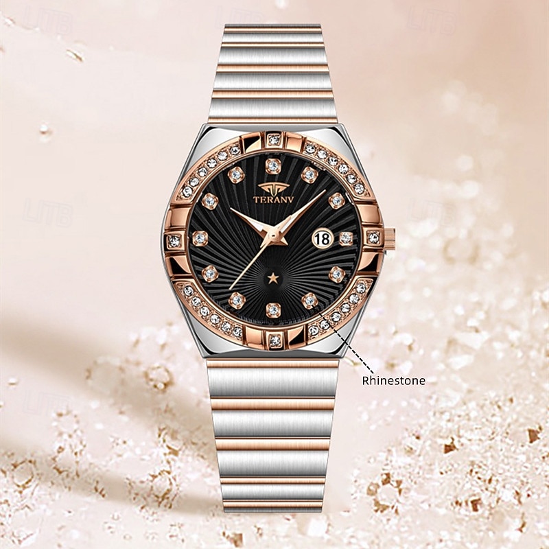 Uusi tyylikäs naisten ruusukultakotelo kvartsikello ipx7 vedenkestävyys ja luminous kalenterinäyttö rannekello arkielämään matkalle ystävänpäivälahja naisille 2026 - $16.99 –P5