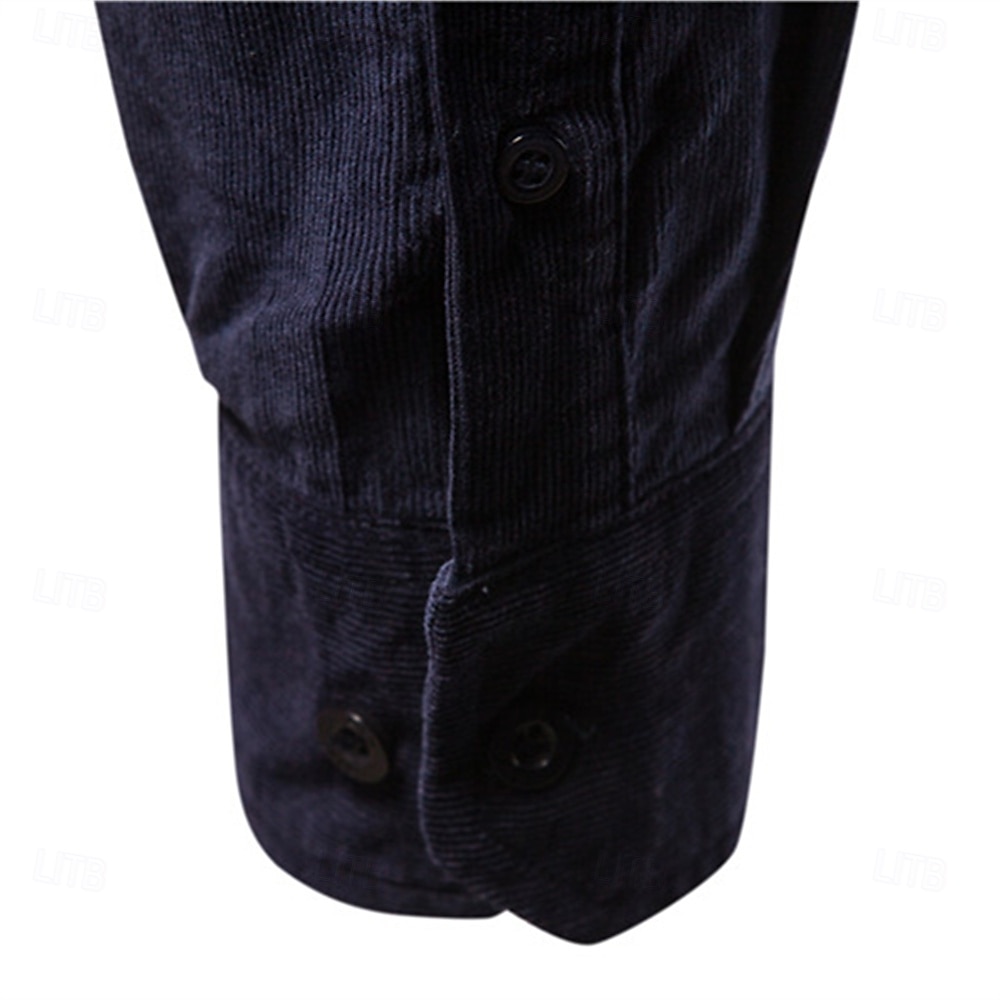 Voor heren Overhemd Normaal shirt Corduroyshirt Overhemd met knopen Spijkerbroekblauw Donker Marine Bruin Groen Grijs Lange mouw Effen Casual / Dagelijks Voorvak Kleding 100% katoen Casual 2025 - $29.99 –P5