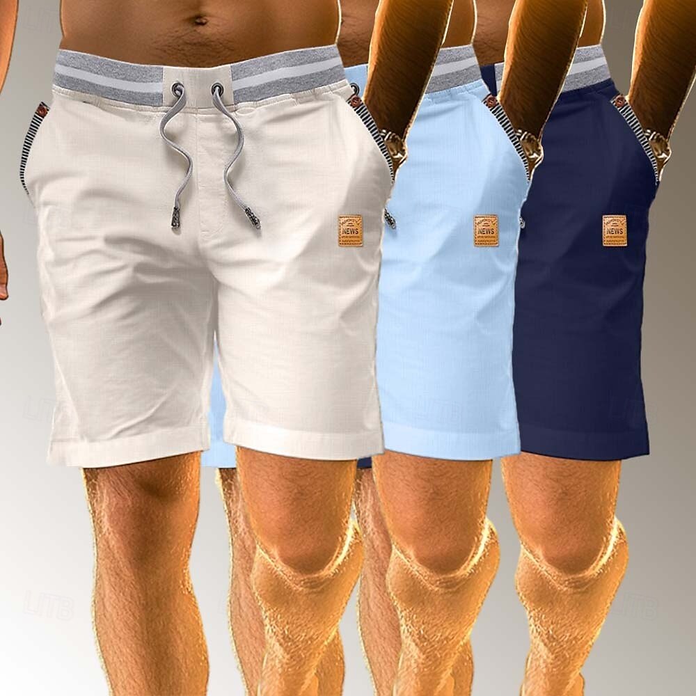 Herr Shorts Linne Shorts Sommarshorts Beach Shorts Lappverk Elastisk midja Snörning Färgblock Komfort Andningsfunktion Knelängd Ledigt Dagligen Helgdag Semester Mode Blå + Svart + Marinblå Bl 2025 - $37.99 –P9
