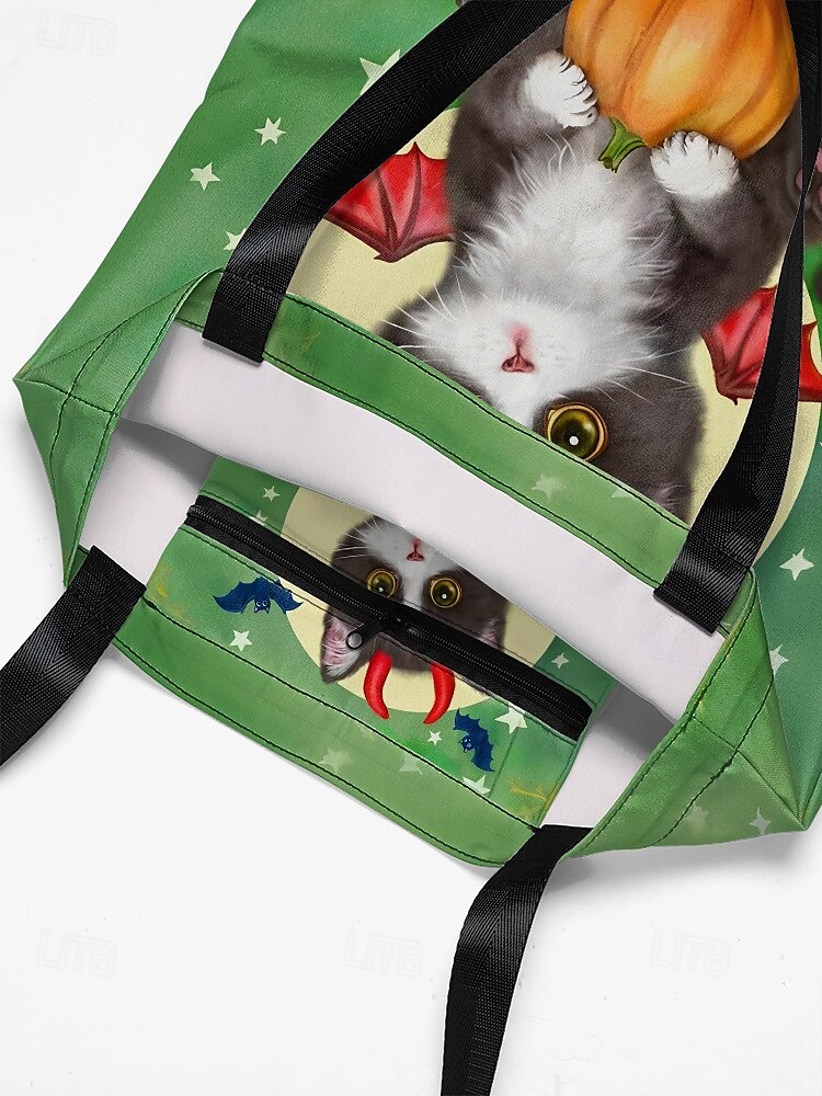 Halloween-Tragetasche für Damen mit süßem Katzenaufdruck von Kayomi Harai, große Canvas-Umhängetasche für Süßes oder Saures und Partys 2025 - $14.99 –P7