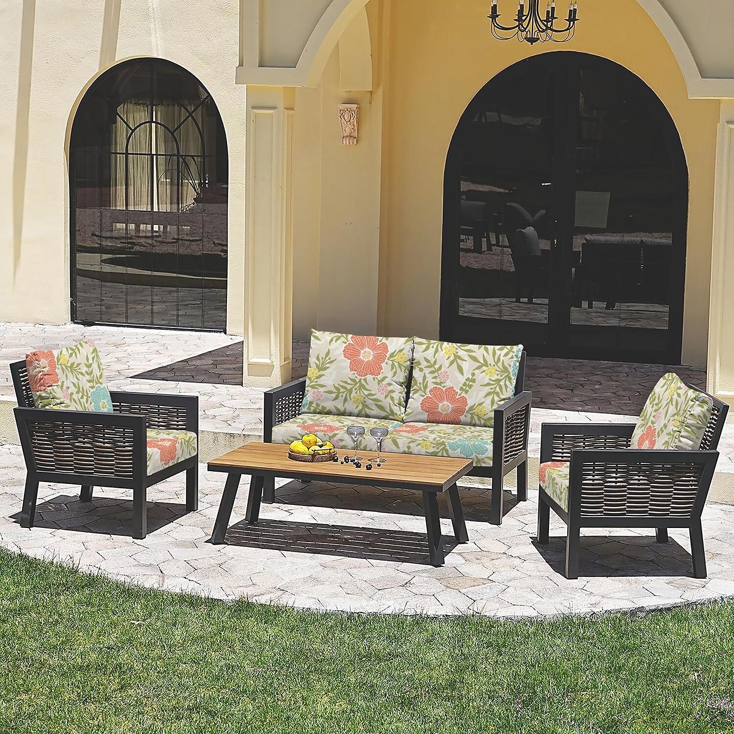 Housse de coussin de siège d'extérieur pour patio, housses en microfibre teintées en fil floral de 2025 ? $15.49 –P4