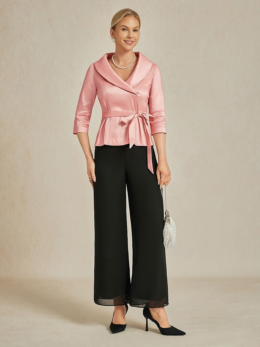 Dame Bluse Kveldstopper Elegant metallic Stilfull 3/4 ermer V-hals Vanlige topper Bryllupsgjest Aftenselskap Semi-formelt knyte foran Solbelyst rose Vår, Høst, Vinter, Sommer 2025 - $79.99 –P6