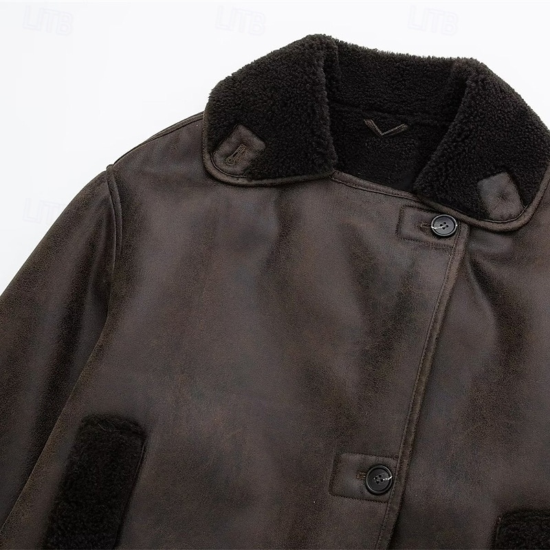 Damen Fleecejacke Freizeitjacke Wildlederweste Winddicht Warm Tasche Mode Modern Lässig Einfarbig Ausgehen Wochenende Einreihig Regulär Revers Normale Passform Langarm Oberbekleidung Braun Beige 2025 - $42.99 –P6