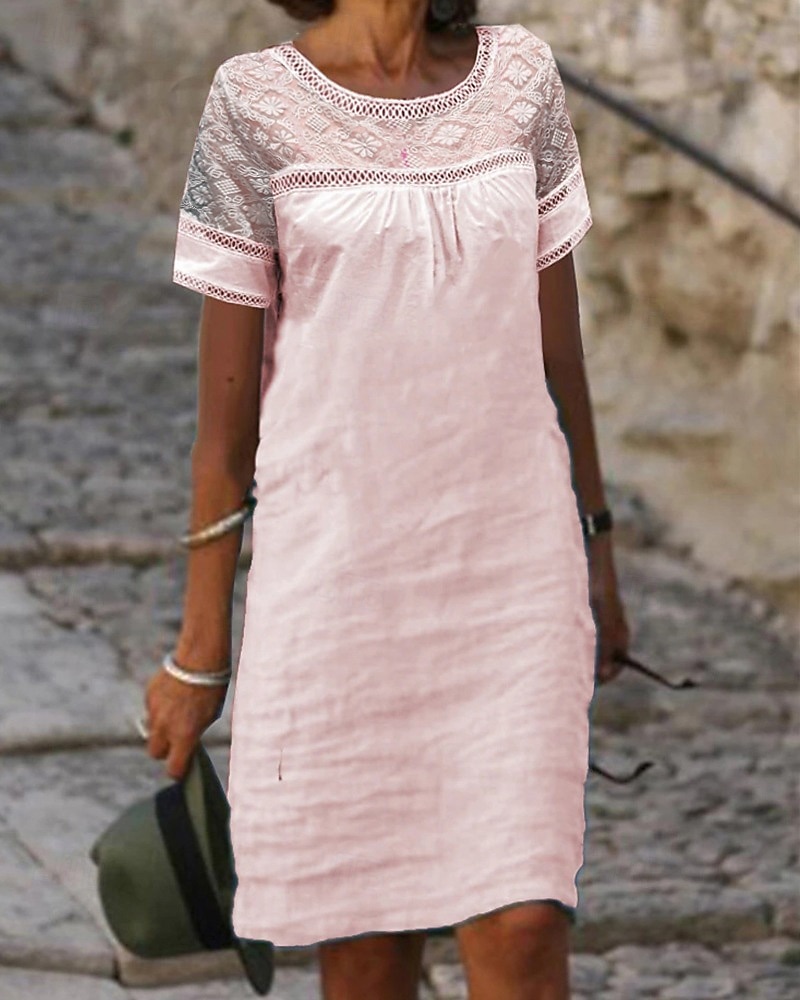 Femmes Mini Robe Robe en coton et lin Mode Moderne Extérieur Vacances Fête Coupe régulière Uni Manche Courte Col ras du cou Noir Blanche Rose Claire Kaki Été de 2025 ? $28.99 –P5