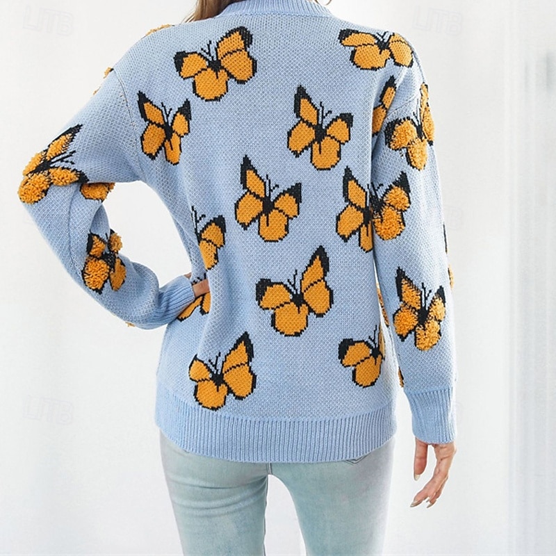 Per donna Maglione Casual Farfalla Spesso Girocollo Lavorato a maglia Manica Lunga Top Regolari Maglia Quotidiano Ferie Uscire Blu Viola Autunno Inverno del 2025 a $27.99 –P9