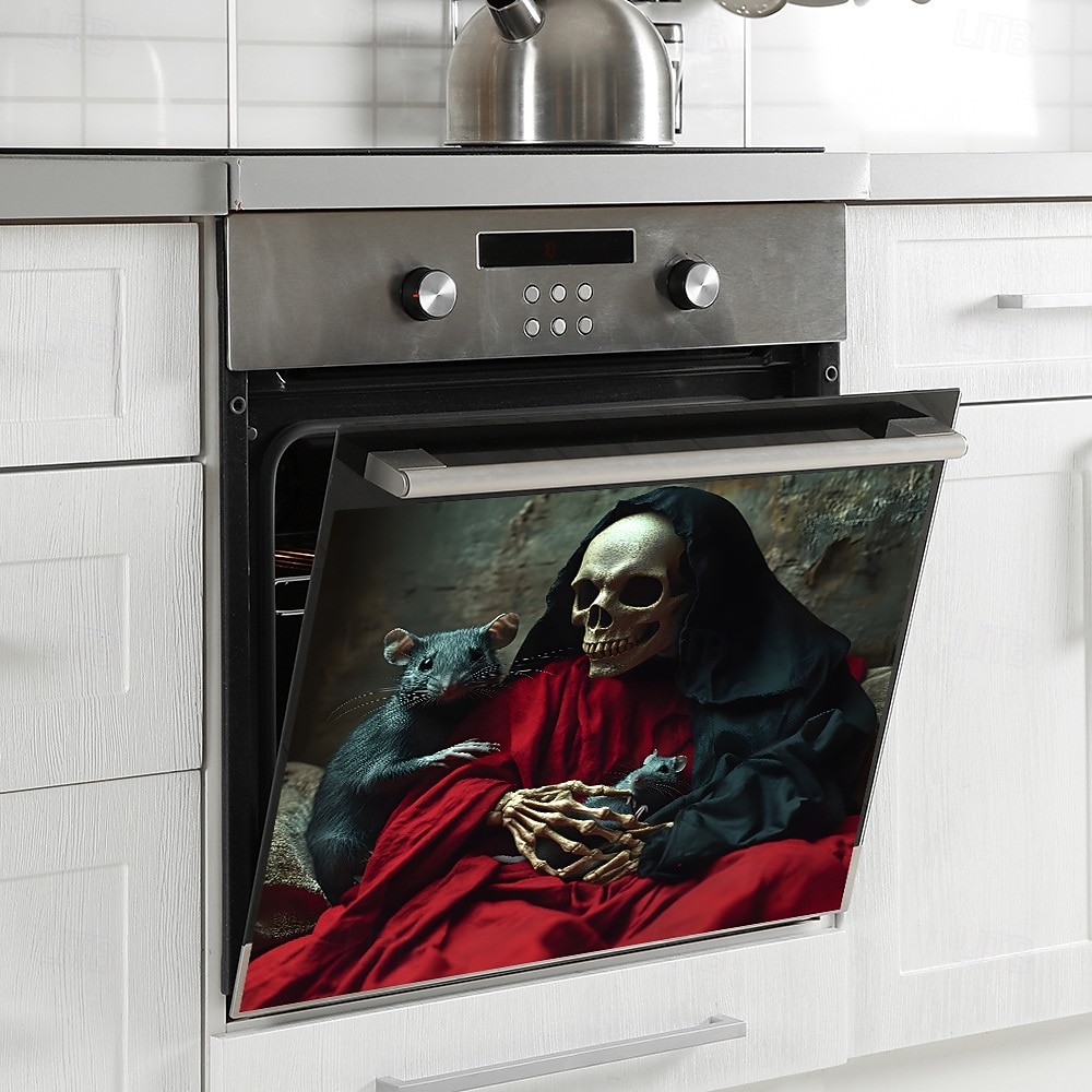 halloween mosolygós koponya és patkány ablakmatrica, üvegszekrény és konyhai öntapadós falmatrica, hátborzongató lakberendezés halloween partira 2025 - $6.99 –P6