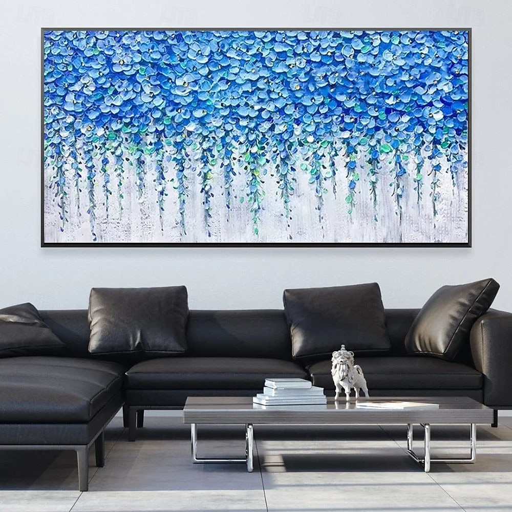 großes handgemachtes 3D Wald Ölgemälde handgemachtes abstraktes Blumen Ölgemälde auf Leinwand große Wandkunst minimalistisches blaues Blumenkunstgemälde individuelles Gemälde Boho Wanddekor für 2025 - $116.99 –P4