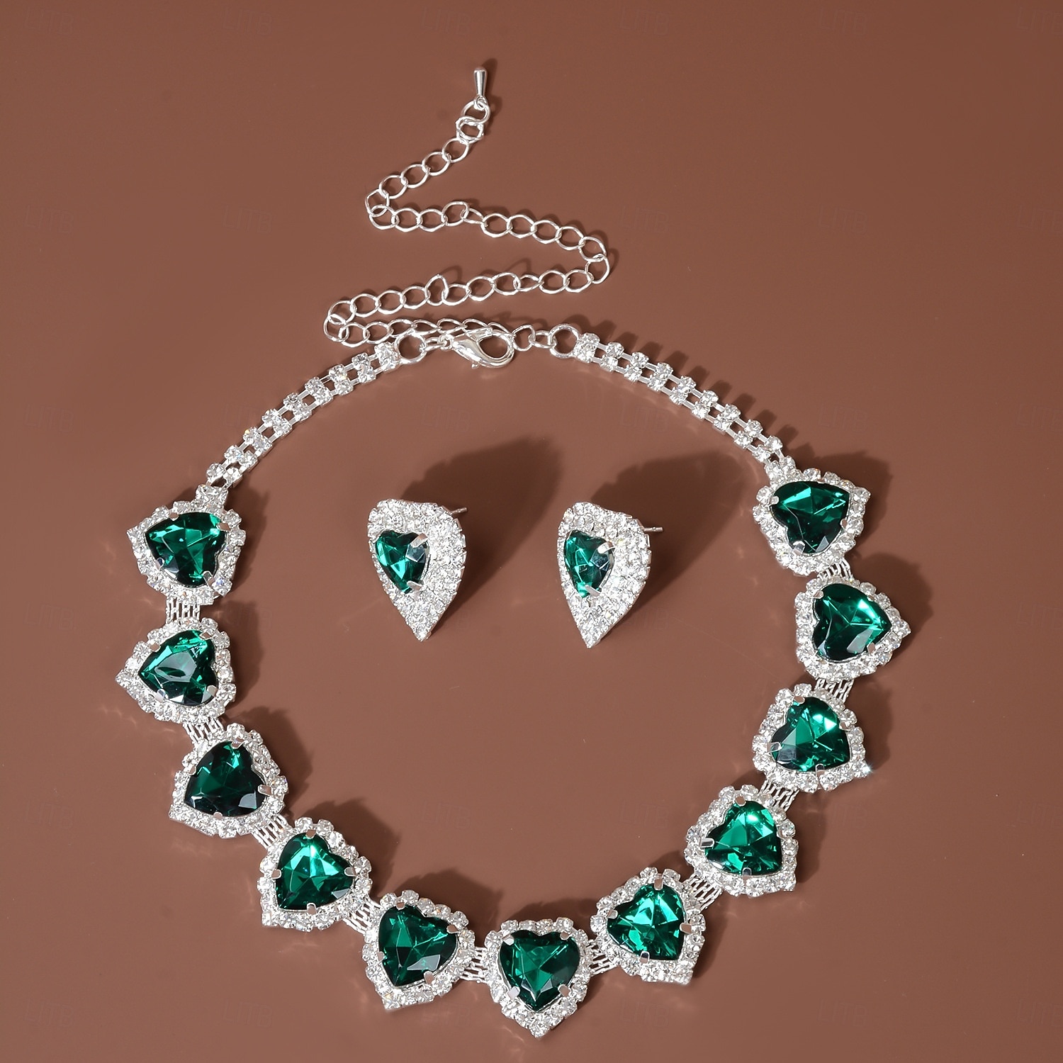 Conjunto de colar e brincos de cristal com coração vermelho para mulheres - joias elegantes banhadas a prata para casamentos, festas e eventos formais de 2025 por $14.99 –P3