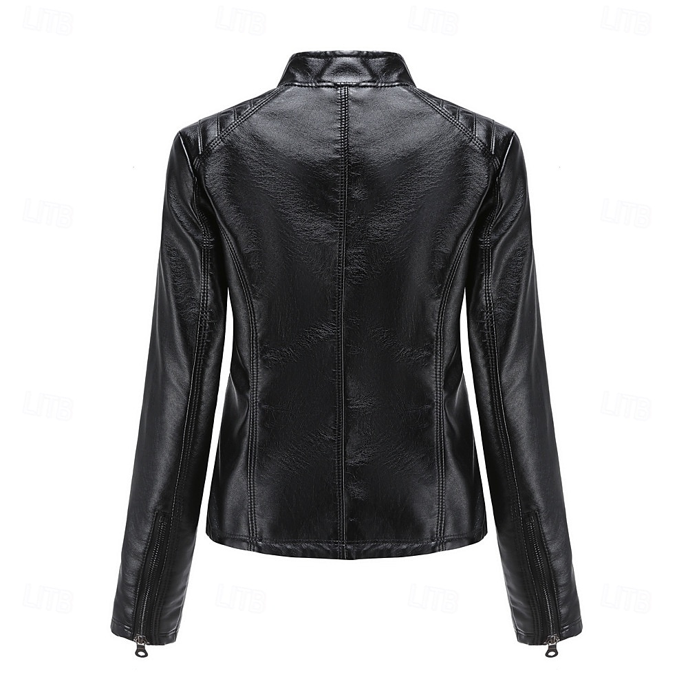 Per donna Giacca in Ecopelle Confortevole Tasca Cerniera completa Moda Stile da Strada Semplice All'aperto Casual Quotidiano Regolare Collo alla coreana Vestibilità regolare Manica Lunga Capispalla del 2025 a $48.99 –P10