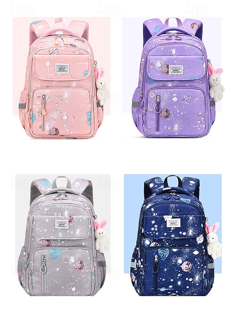 Kids Galaxy Print Backpack with Bunny Charm, Waterproof Large Capacity School Bag for Elementary Students and Daily Use 2026 - $32.99 –P11
