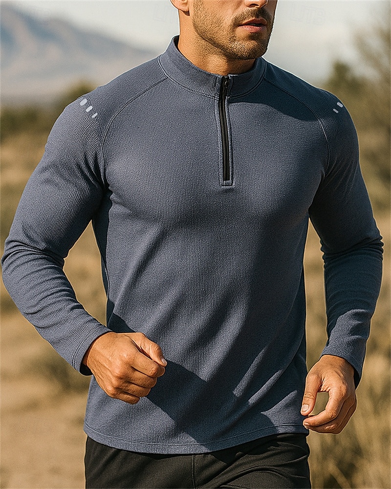 Hombre Camisa de entrenamiento Top para correr Cremallera de un cuarto Manga Larga Camiseta Otoño UPF 50 Secado rápido Ligero Dispersor de humedad Pesca Senderismo Corriendo Ropa de deporte Ropa de 2025 - $17.99 –P1