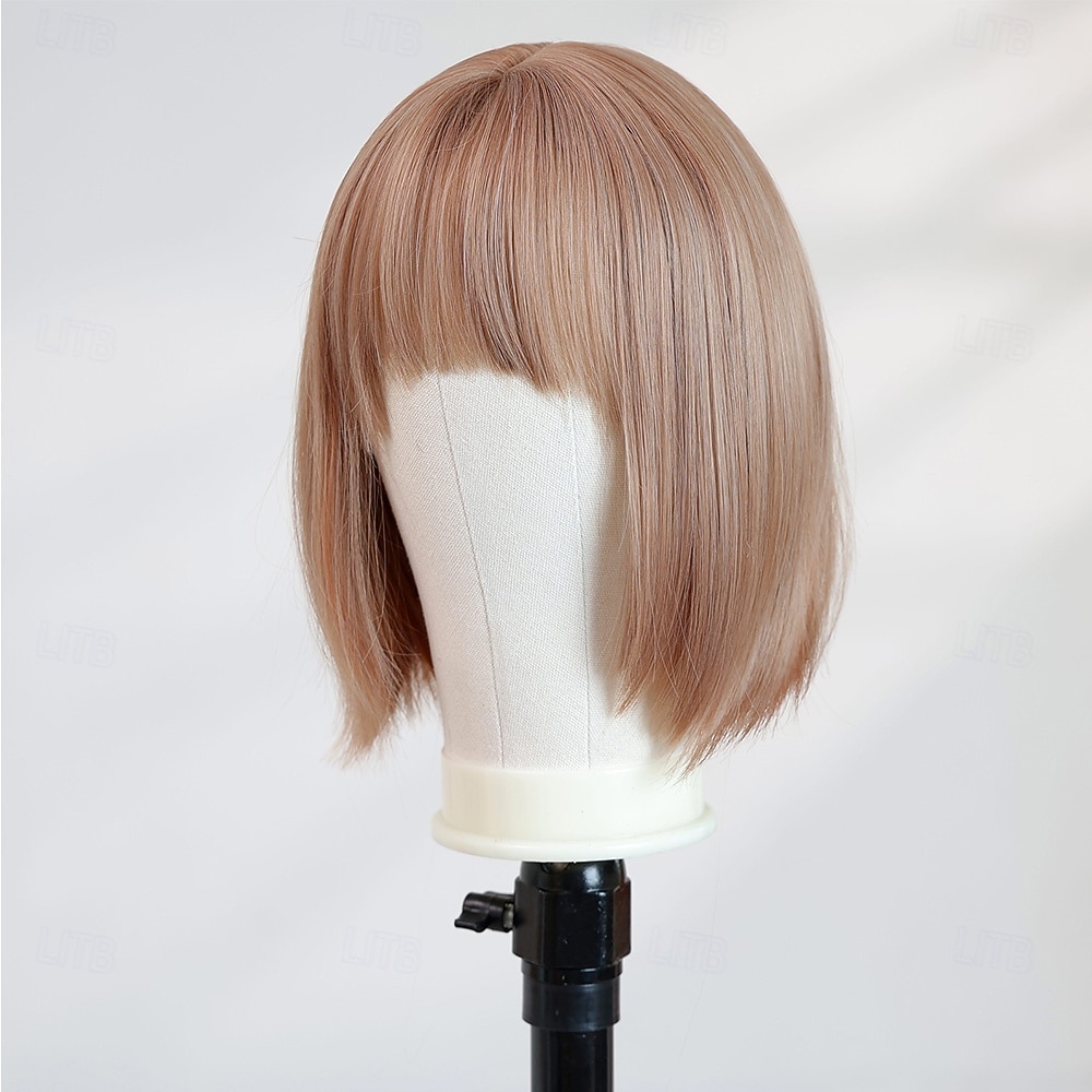 Peruca loira reta de 10 polegadas para mulheres – franja completa, cabelo curto, perfeita para looks de Halloween, cosplay e moda de 2026 por $28.99 –P4
