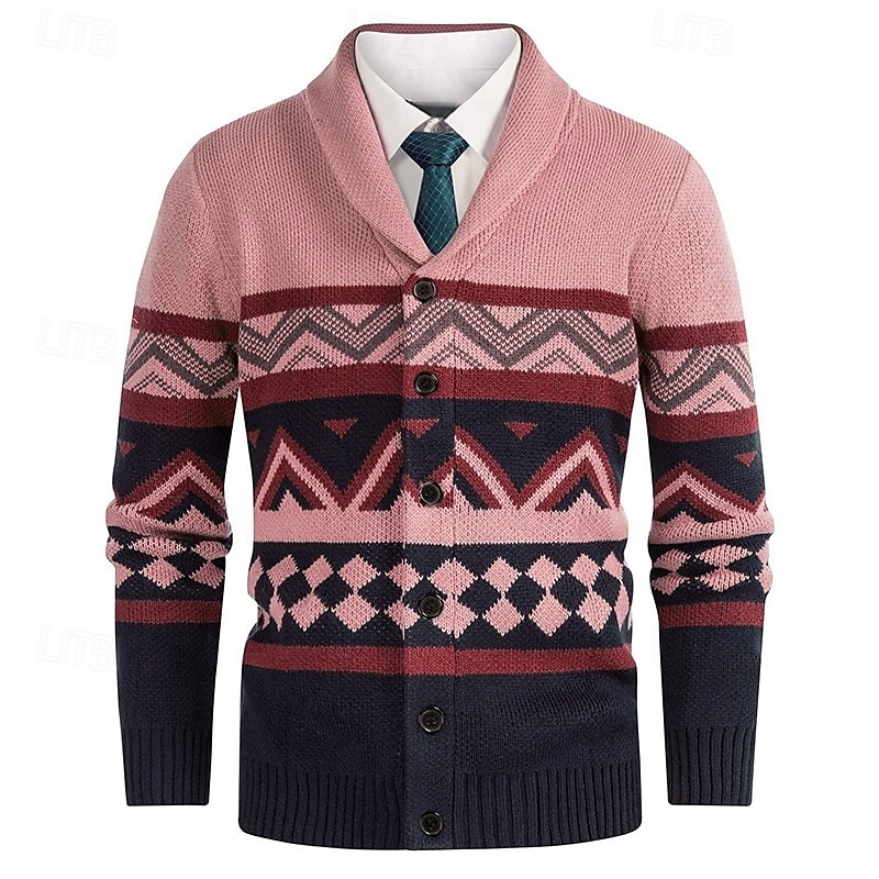 Herre Genser Cardigan Genser Fair Isle genser Riflet Strikke Vanlige topper Strikket Geometrisk Buet Ferie Mote Avslappet Dagligdagstøy Klær Vår & Vinter Hvit Gul S M L 2025 - $42.99 –P4