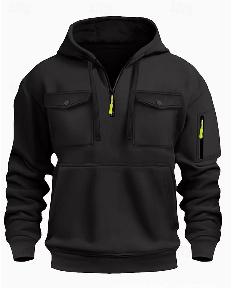 Voor heren Trui met capuchon Hoodie met kwartrits Zwart Wit Wijn Leger Groen Rood Capuchon Effen Zak Kwart ritssluiting Sport & Outdoor Dagelijks Feestdagen Polyester Streetwear Basic Casual Lente 2025 - $23.99 –P11