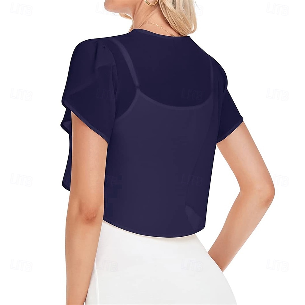 Kvinnenes Innpakningskjole Elegant Solbeskyttelse Kortermet Chiffon Bryllup Innpakninger med Ren Farge Bryllup Sommer 2025 - $21.99 –P11