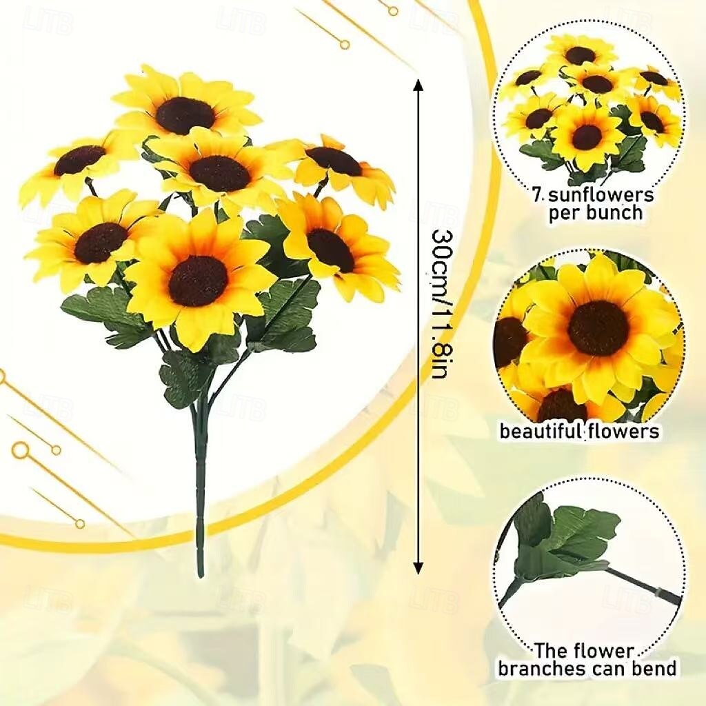 12 nippua keinotekoisia auringonkukkia syksyn koristeluun, UV-kestäviä muovikukkia sisä- ja ulkokäyttöön hääpuutarhan terassin koristeluun, ei haalistumista, syksyn kiitospäivän joulukoristeet 2025 - $27.99 –P9