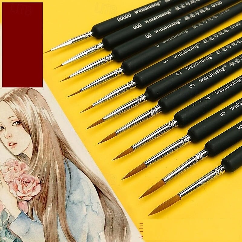 مجموعة من 10 أقلام تحديد حواف مائية دقيقة للغاية لطلاب رسم فن الأظافر وفرش تحديد ملونة لتفاصيل الأكريليك والغواش ورسم الخطوط العريضة 2025 - $9.99 –P2