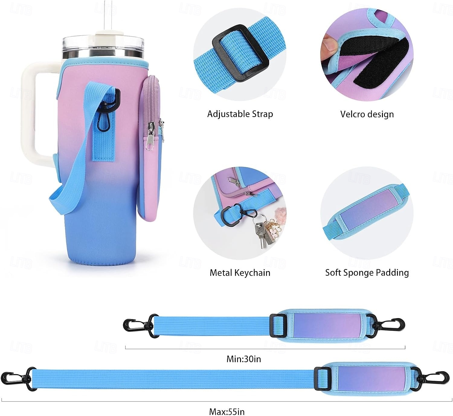 Borsa porta borraccia per bicchiere Stanley da 40 once con tasca per telefono, porta borraccia in neoprene con tracolla &cinturino portatile accessori Stanley Cup del 2025 a $16.99 –P1