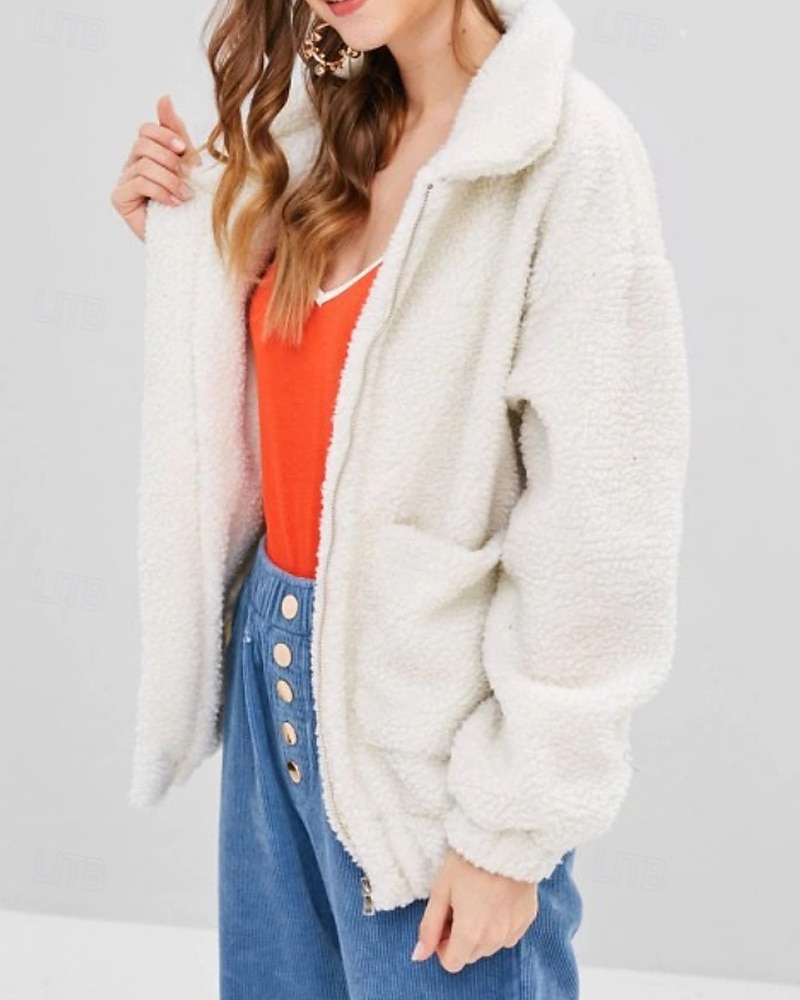 Femmes Sweats zippés Uni Occasionnel manche longue Col roulé Hauts Réguliers Rue Fête Sortir Fermeture éclair Avec Poches Noir Blanche Rouge Kaki Automne Hiver de 2025 ? $24.99 –P4