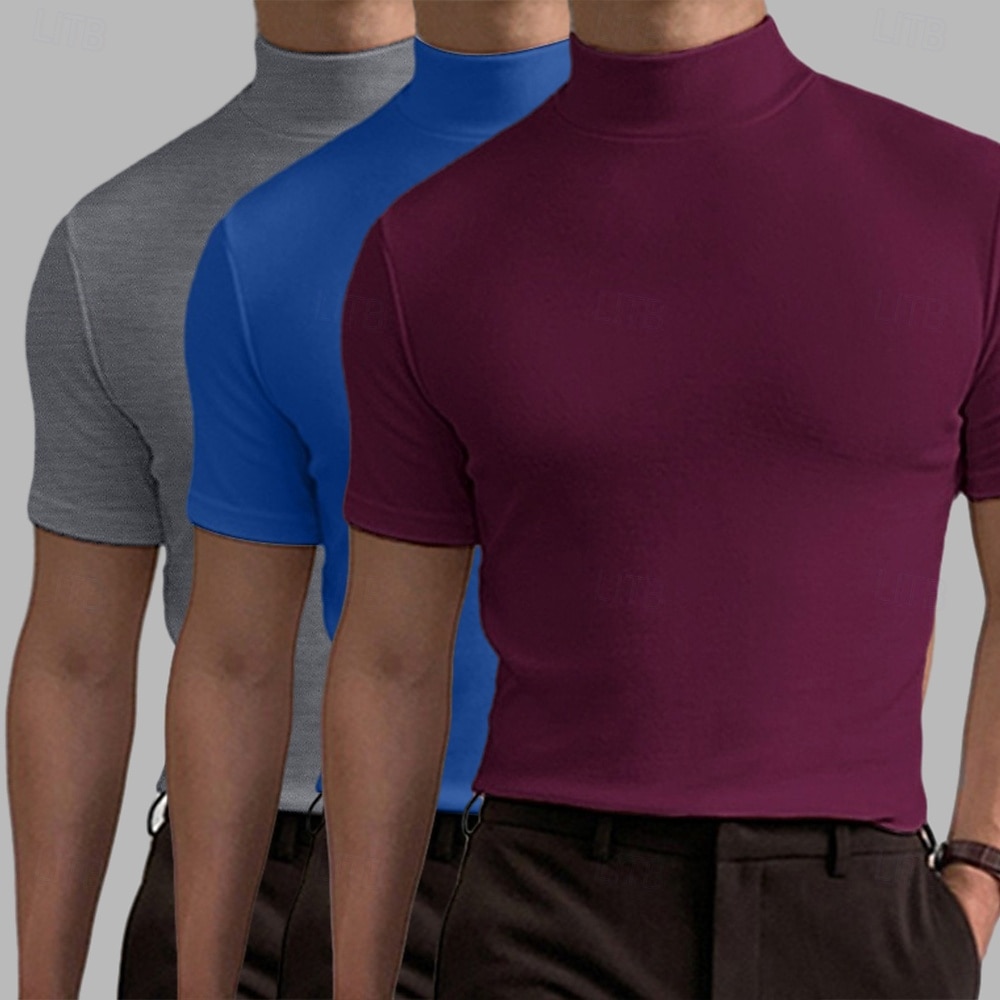 Herr T-shirt Turtleneck skjorta Kortärmad Hög krage Sommar Vår Slät Mode Ledigt Bekväm 3 st Flerpack Semester Gata Helgdag A R U Topp t-shirt för män 2026 - $40.99 –P9