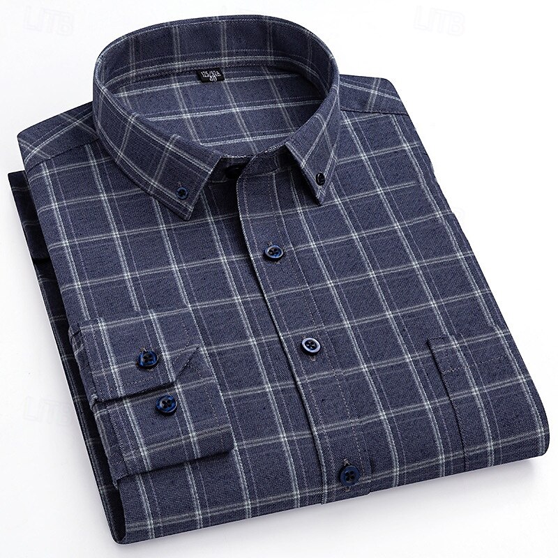 Herren Hemd Kleidhemd Knopfhemd Karomuster Hochzeit Party Schwarz Rote Blau Grün Langarm Revers Frühling Herbst Bekleidung 2025 - $36.99 –P3