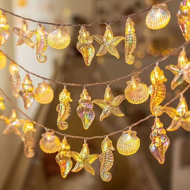 Guirnalda de luces de concha marina de 1,5/3 m, 10/20 LED a batería, con forma de estrella de mar, ideal para bodas, fiestas, Navidad, hogar, vacaciones, decoración de ventanas. 2025 - $33.99 –P1