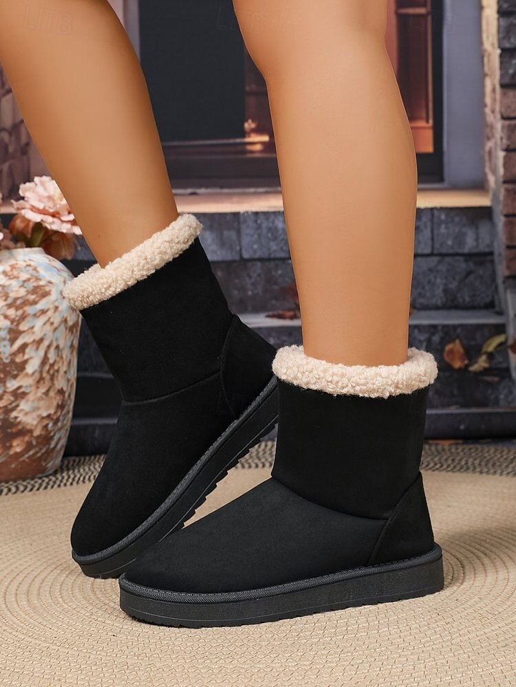 Femmes Bottes Bottes de Neige Quotidien Talon plat Bout Rond Occasionnel Daim Mocassin Chameau Noir Blanche de 2025 ? $24.99 –P4
