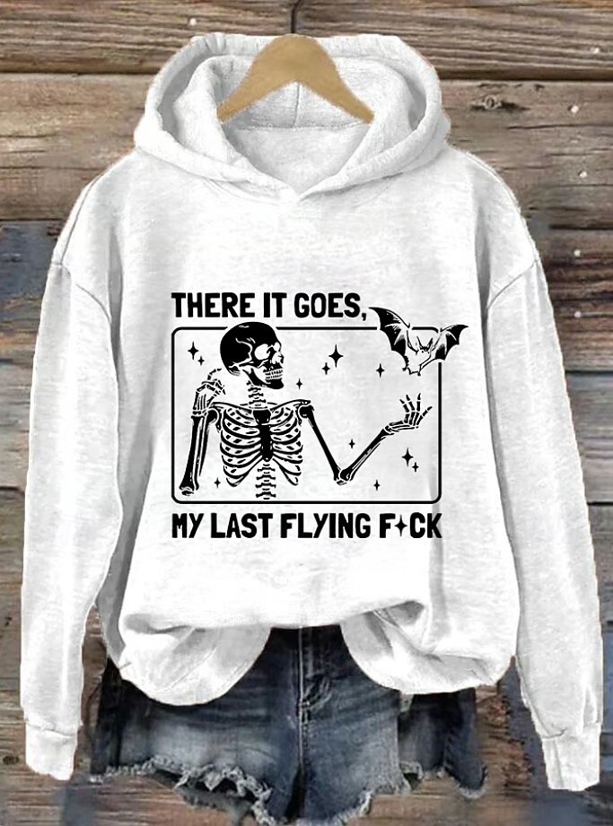 Sweat à capuche pour femme « There it goes my last flying f*ck » avec motif tête de mort, imprimé décontracté, manches longues, style urbain, cordon de serrage, automne-hiver de 2025 ? $24.99 –P4